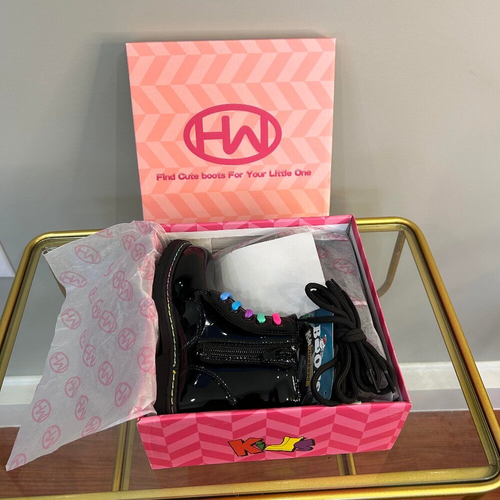 Hawkwell Girls Kids Pull-On Lace-Up Comfort Combat with Side Zipper Ankle Boots